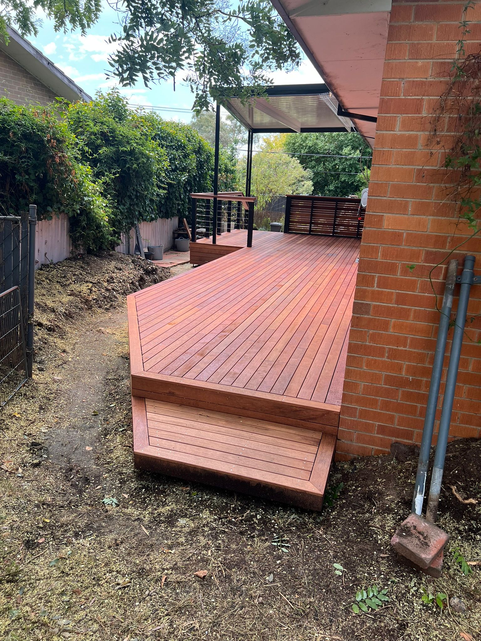 Hardwood deck and pergola planned and built together as one outdoor area, Rivett Canberra, by BRT Building
