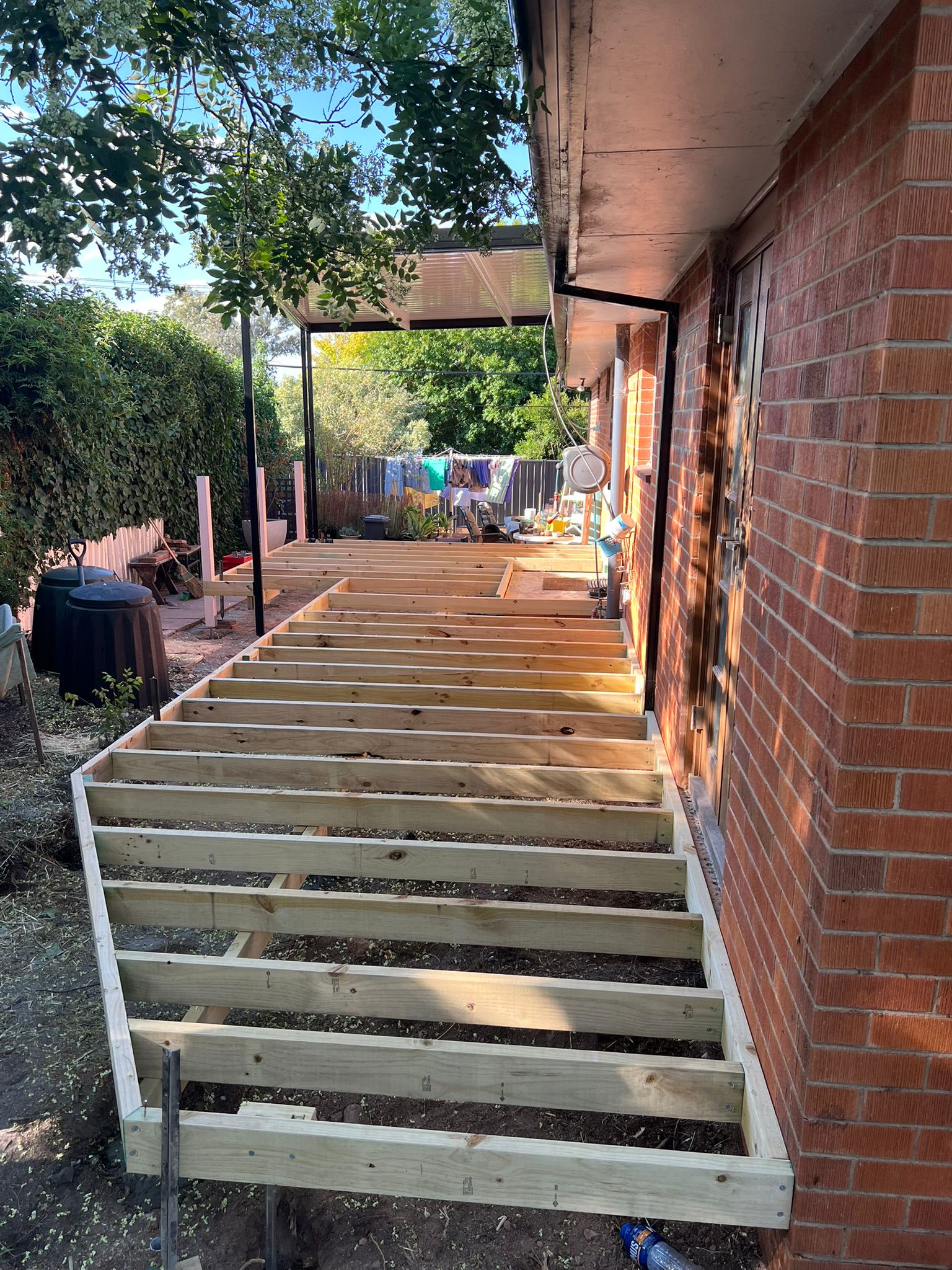 Side elevation of pergola over Merbau deck, Rivett Canberra