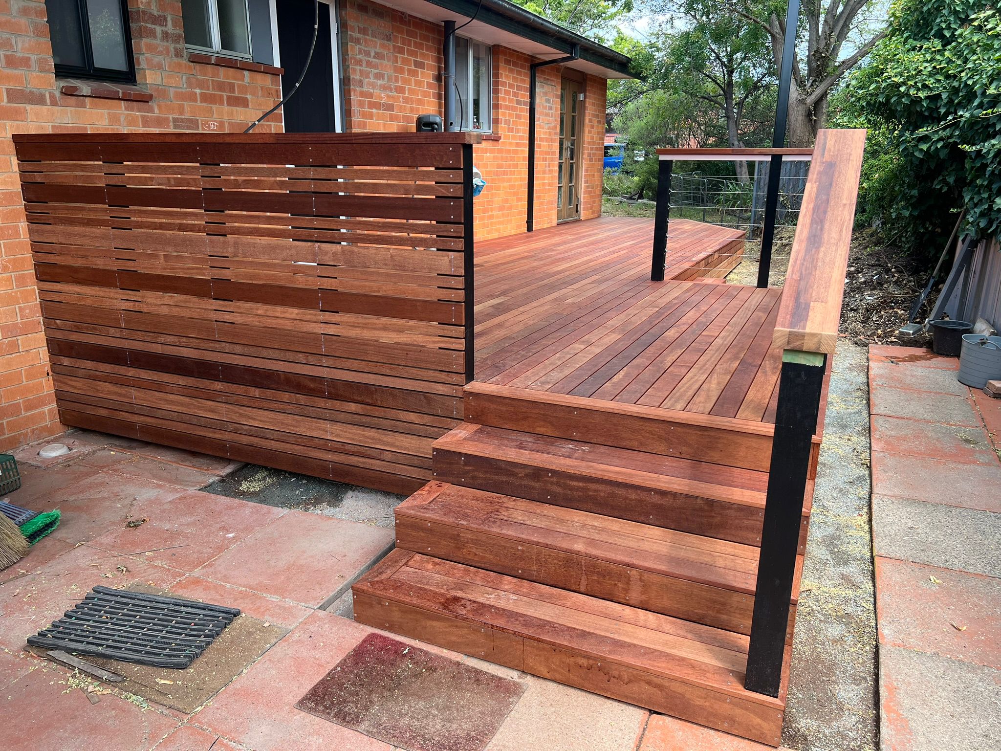 Underside of pergola roof above Merbau deck, Rivett Canberra