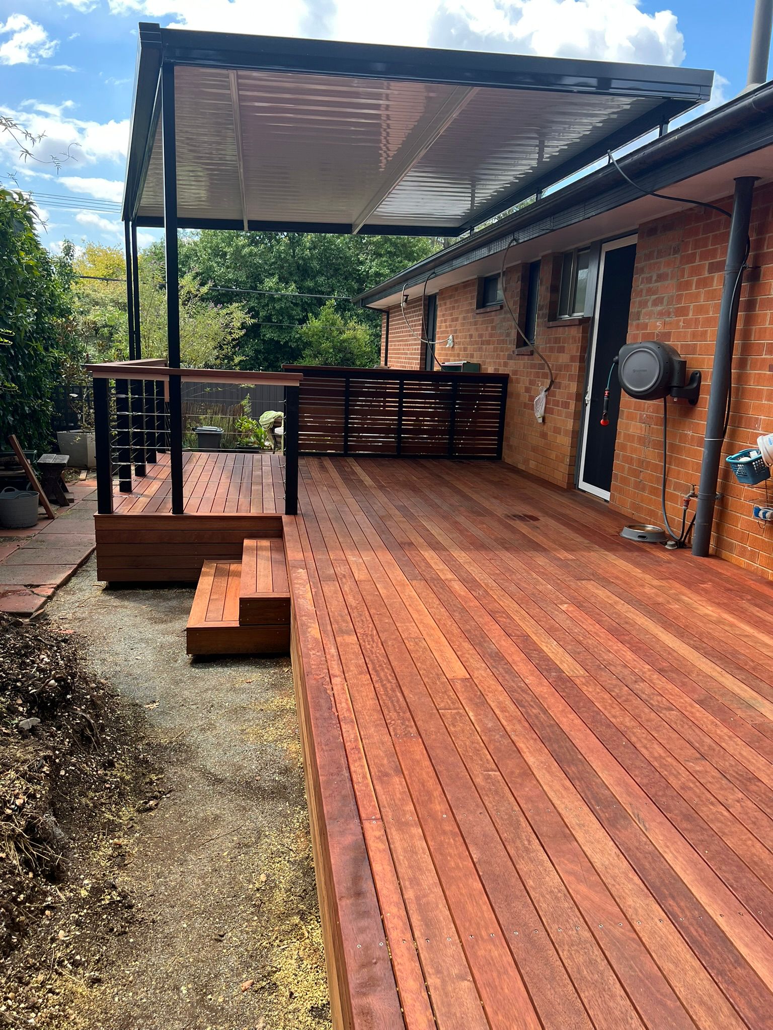 Cable balustrade tensioning detail, Merbau deck, Rivett Canberra