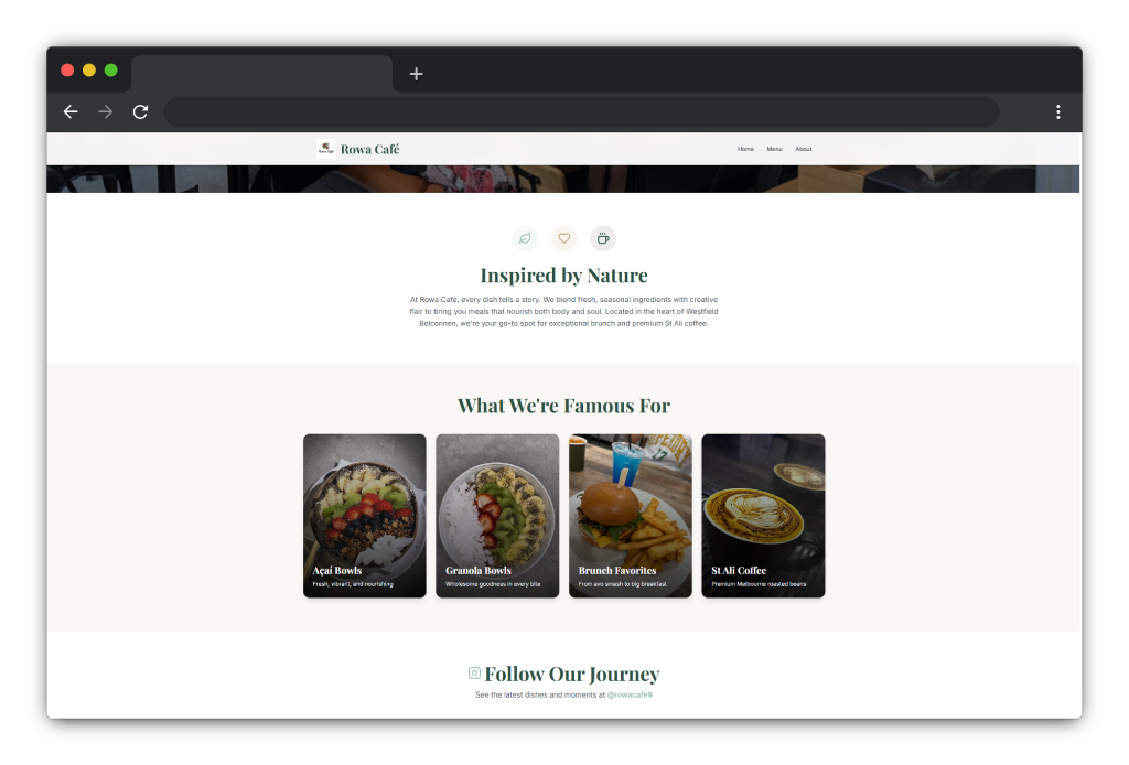 Rowa Cafe website built by Glossivo as part of one connected system