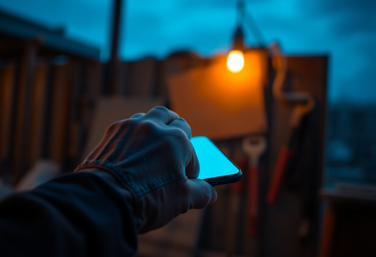 Tradie checking a job-site enquiry on a mobile phone